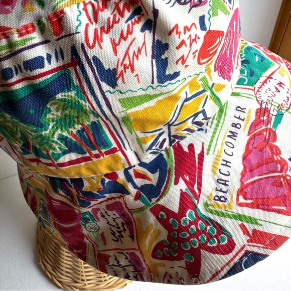 Vintage Liz Claiborne Retro Beach Postcard Print Bucket Hat 1994 - Picture 6 of 10